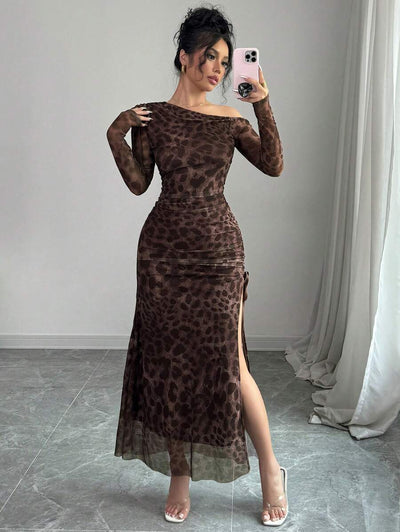 Brown Leopard Print Maxi Dress