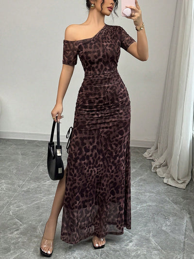Leopard Print Mesh Maxi Dress