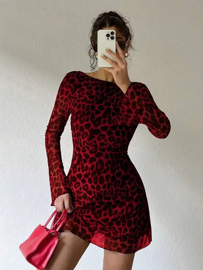 Backless Leopard Mini Dress