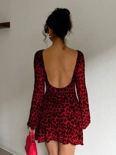 Backless Leopard Mini Dress