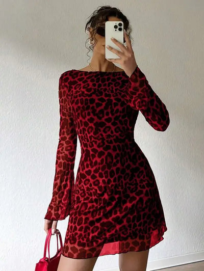Backless Leopard Mini Dress