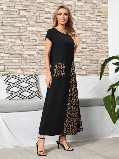 Black Leopard Print Maxi Dress