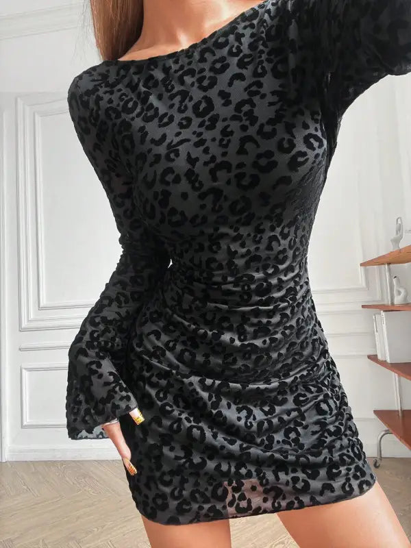 Black Leopard Print Mini Dress