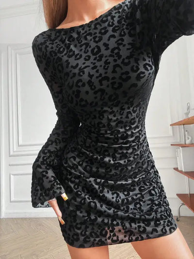 Black Leopard Print Mini Dress