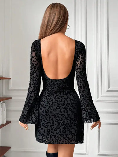 Black Leopard Print Mini Dress