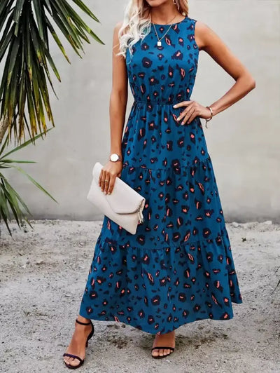 Blue Leopard Print Maxi Dress