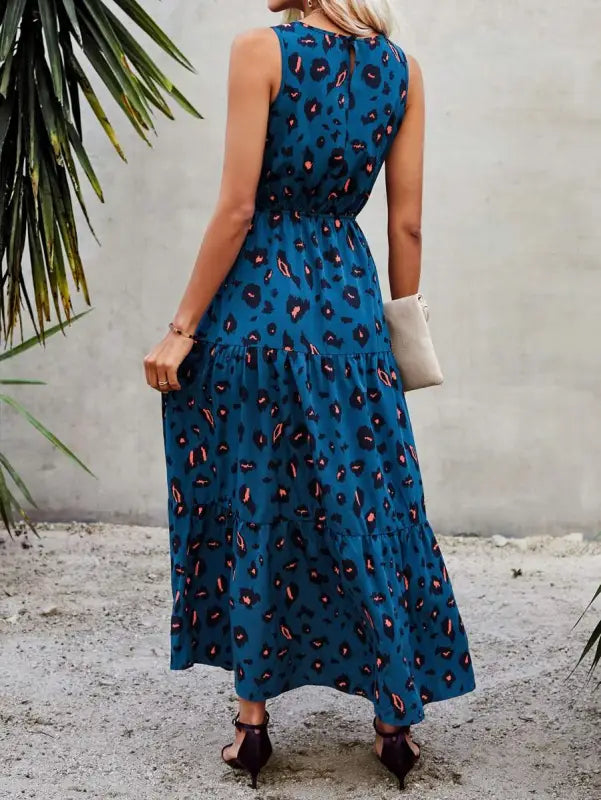 Blue Leopard Print Maxi Dress