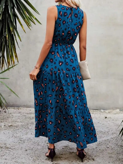 Blue Leopard Print Maxi Dress