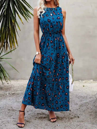 Blue Leopard Print Maxi Dress
