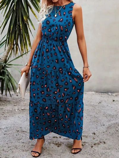 Blue Leopard Print Maxi Dress