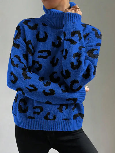 Blue Leopard Print Sweater