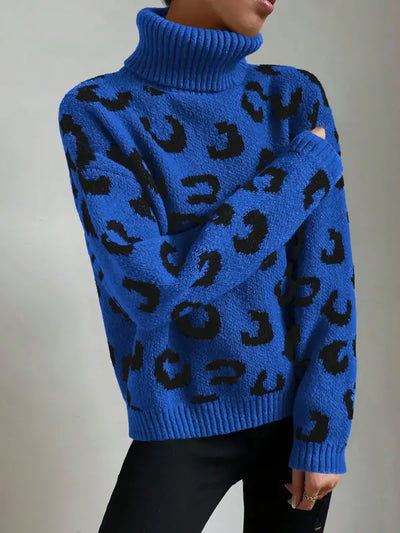 Blue Leopard Print Sweater