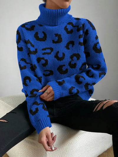 Blue Leopard Print Sweater