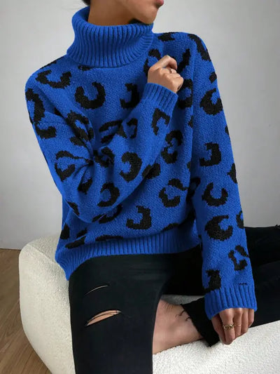 Blue Leopard Print Sweater