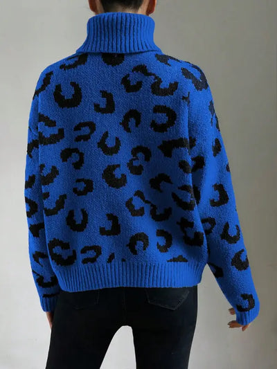 Blue Leopard Print Sweater