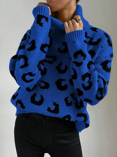 Blue Leopard Print Sweater