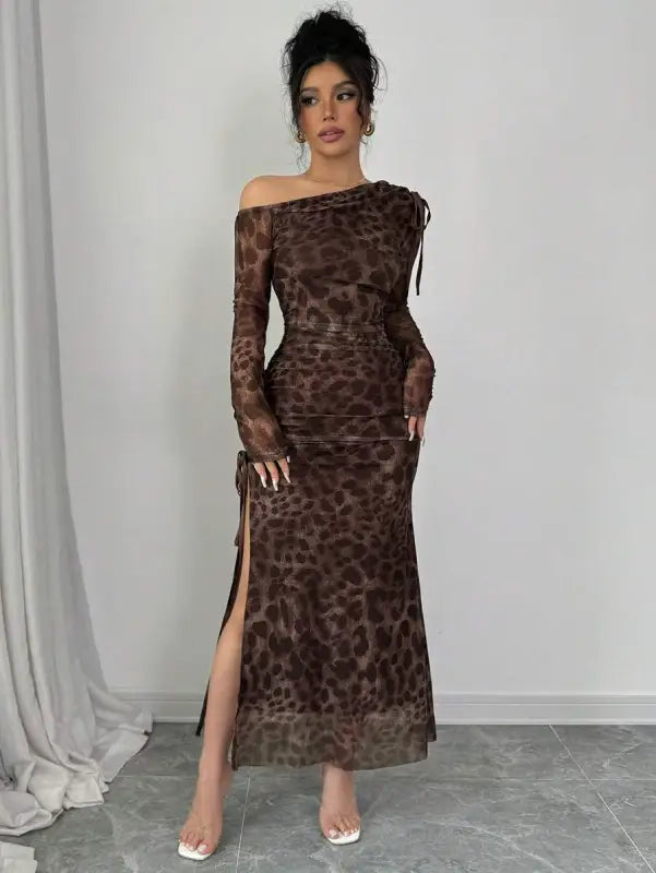 Brown Leopard Print Maxi Dress