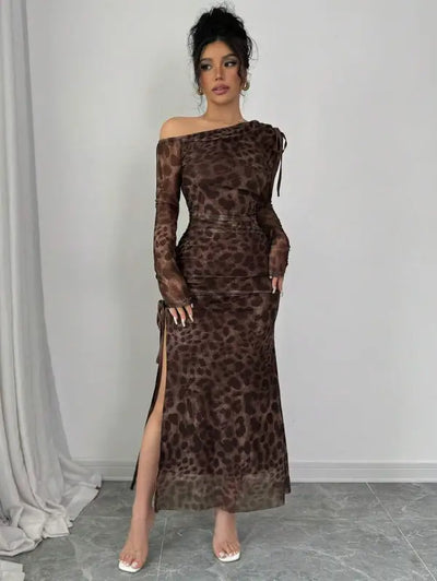 Brown Leopard Print Maxi Dress