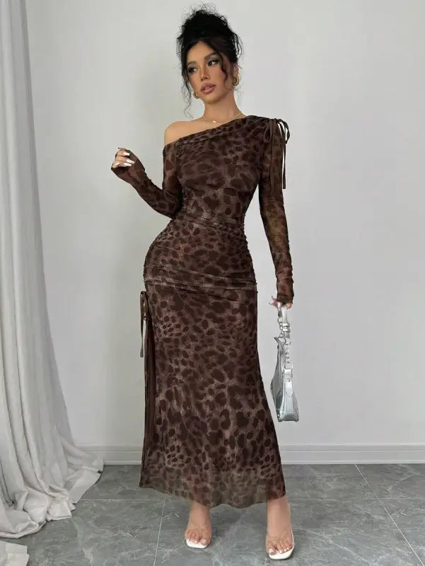 Brown Leopard Print Maxi Dress