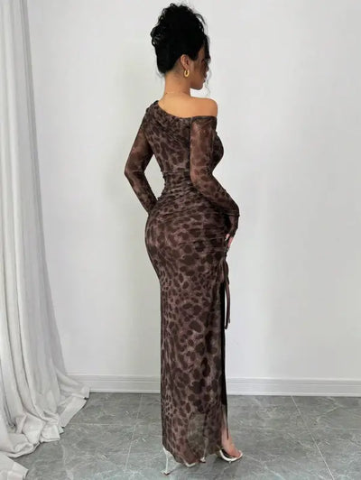 Brown Leopard Print Maxi Dress