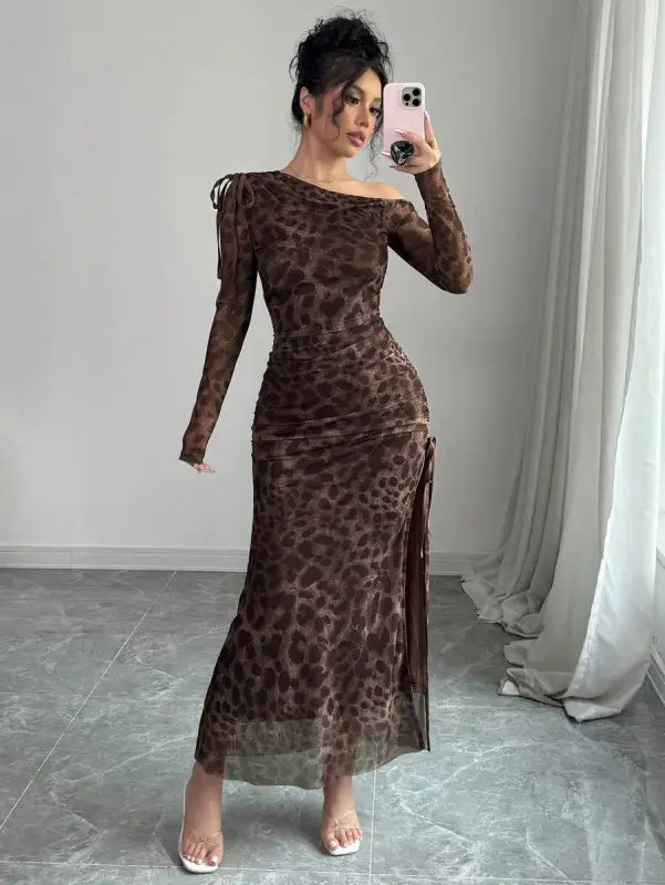 Brown Leopard Print Maxi Dress