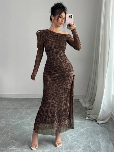 Brown Leopard Print Maxi Dress
