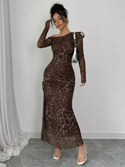 Brown Leopard Print Maxi Dress