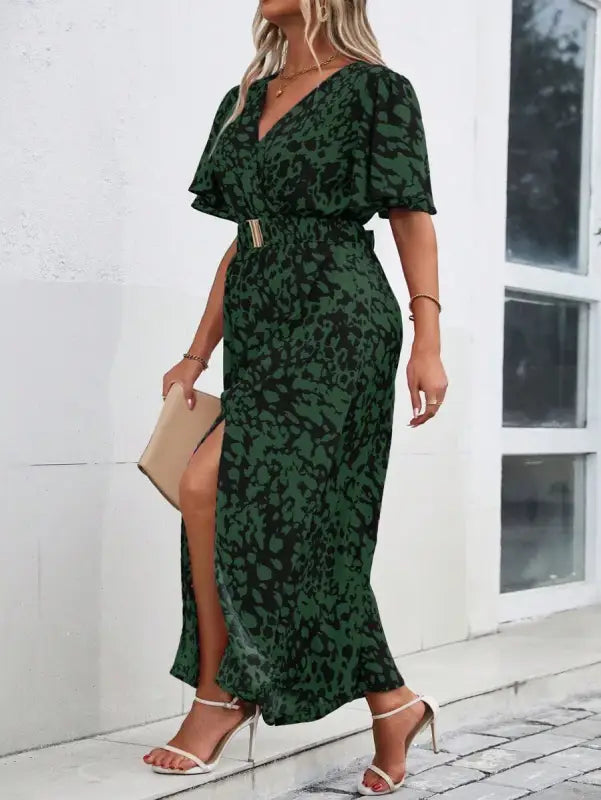Green Leopard Print Dress Plus Size