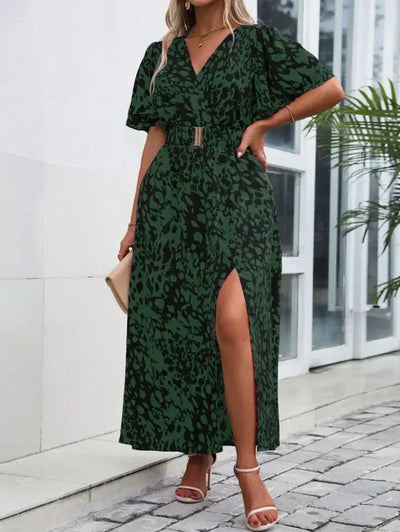 Green Leopard Print Dress Plus Size