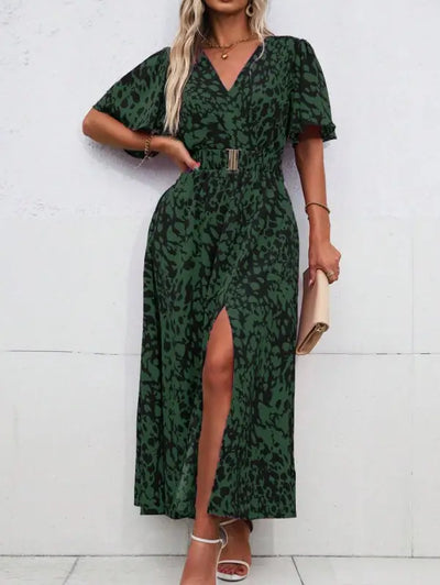 Green Leopard Print Dress Plus Size