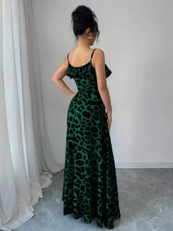 Green Leopard Print Maxi Dress