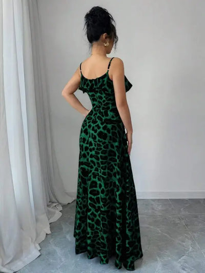 Green Leopard Print Maxi Dress