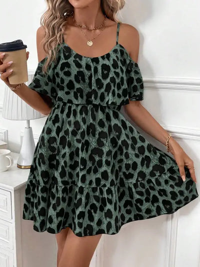 Green Leopard Print Mini Dress