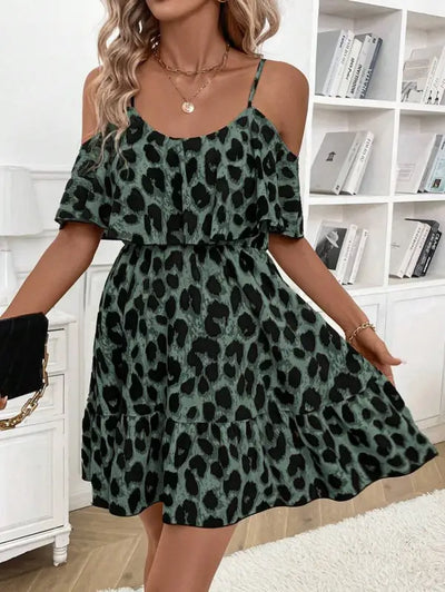 Green Leopard Print Mini Dress