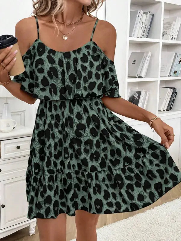 Green Leopard Print Mini Dress