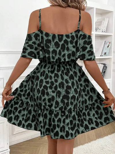 Green Leopard Print Mini Dress