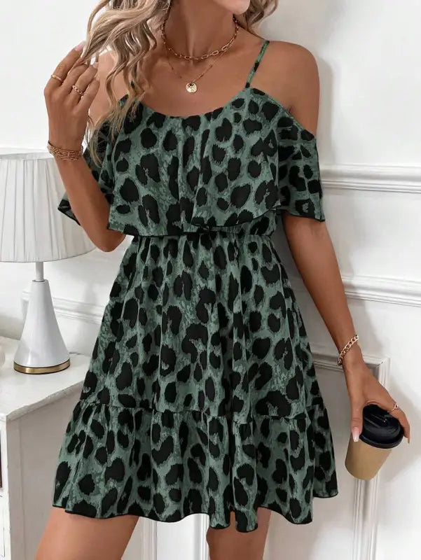 Green Leopard Print Mini Dress