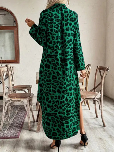 Green Leopard Print Shirt Dress
