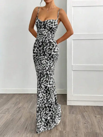 Grey Leopard Print Maxi Dress