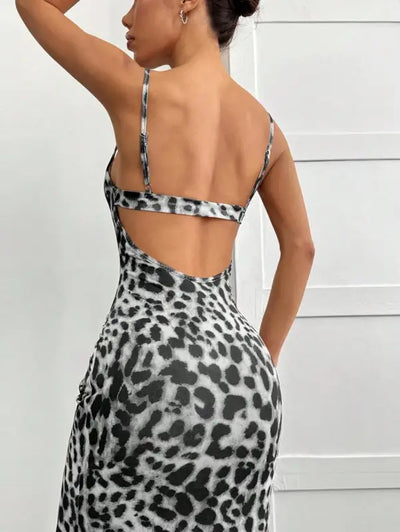 Grey Leopard Print Maxi Dress