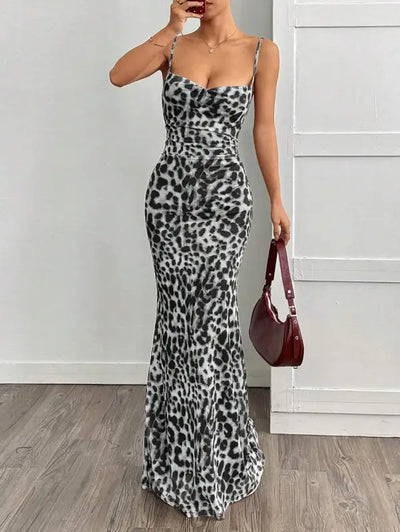 Grey Leopard Print Maxi Dress