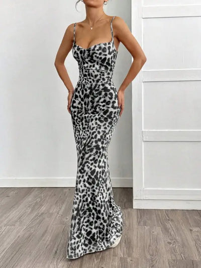Grey Leopard Print Maxi Dress
