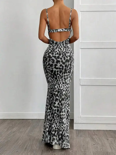 Grey Leopard Print Maxi Dress
