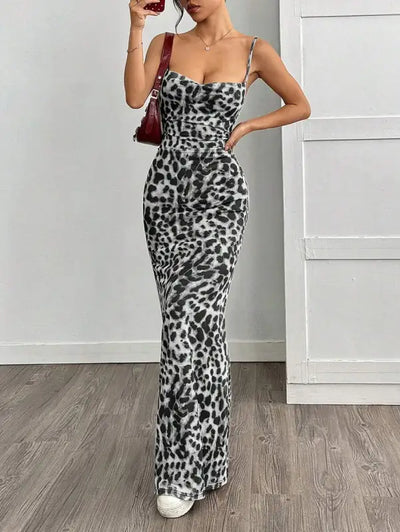 Grey Leopard Print Maxi Dress