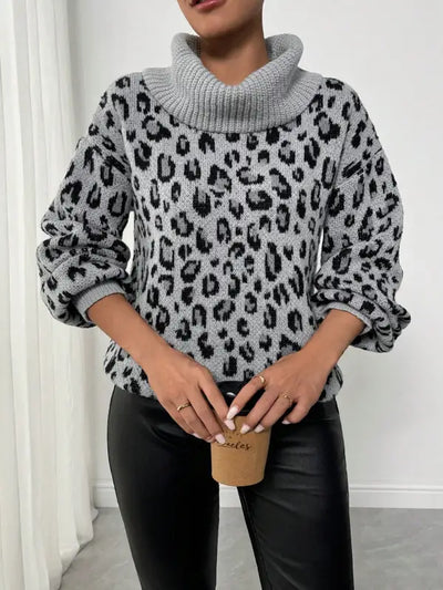 Grey Leopard Print Sweater