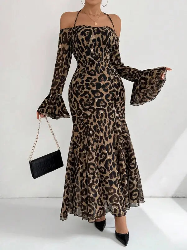 Leopard Print Chiffon Maxi Dress