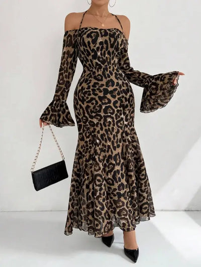 Leopard Print Chiffon Maxi Dress