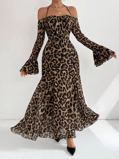 Leopard Print Chiffon Maxi Dress