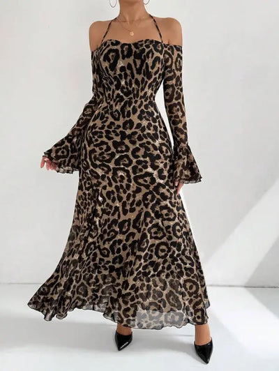Leopard Print Chiffon Maxi Dress