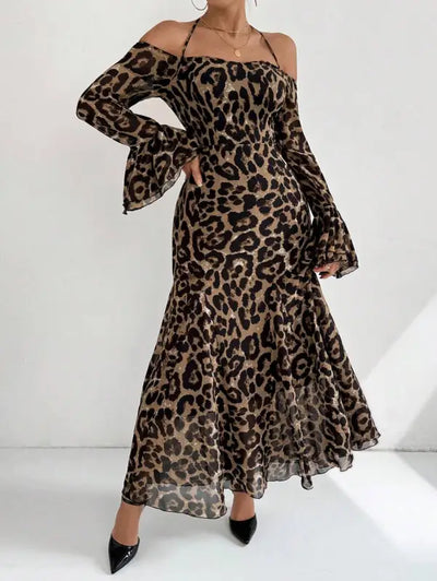 Leopard Print Chiffon Maxi Dress